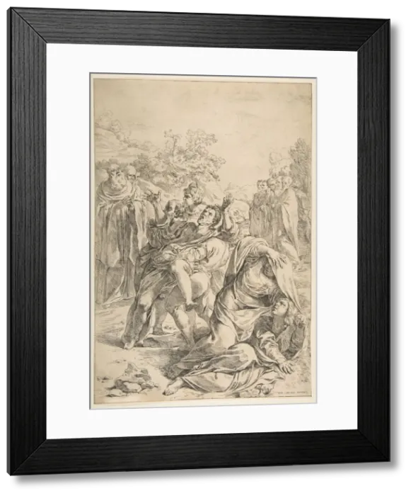 Framed Print : Saint Benedict exorcising a demon, ca. 1637-1639. Creator: Simone Cantarini Framed Print : Saint Benedict exorcising a demon, ca. 1637-1639. Creator: Simone Cantarini