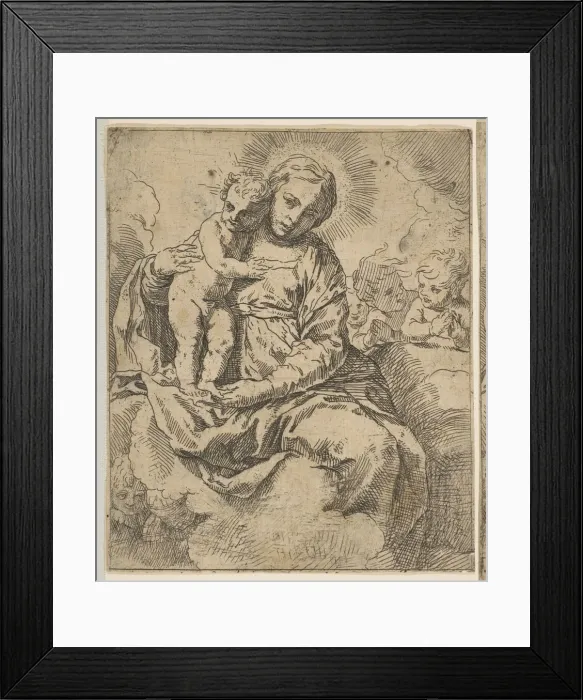 Framed Print : Madonna and Child seated on clouds and surrounded by angels, copy in reverse a... ca Framed Print : Madonna and Child seated on clouds and surrounded by angels, copy in reverse a... ca