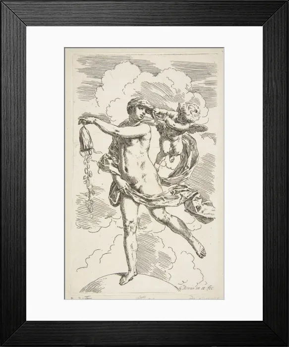 Framed Print : Fortune standing on a globe emptying a purse of coins, ca. 1635-1636 Framed Print : Fortune standing on a globe emptying a purse of coins, ca. 1635-1636