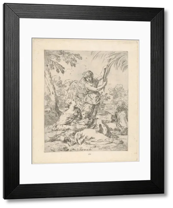 Framed Print : Repose in Egypt, Mary nursing the infant Christ while an angel pulls at tree branc... ca Framed Print : Repose in Egypt, Mary nursing the infant Christ while an angel pulls at tree branc... ca