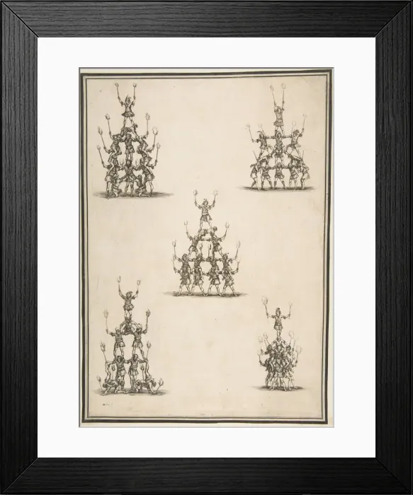 Framed Print : Five Groups of Acrobats, 1652. Creator: Stefano della Bella Framed Print : Five Groups of Acrobats, 1652. Creator: Stefano della Bella