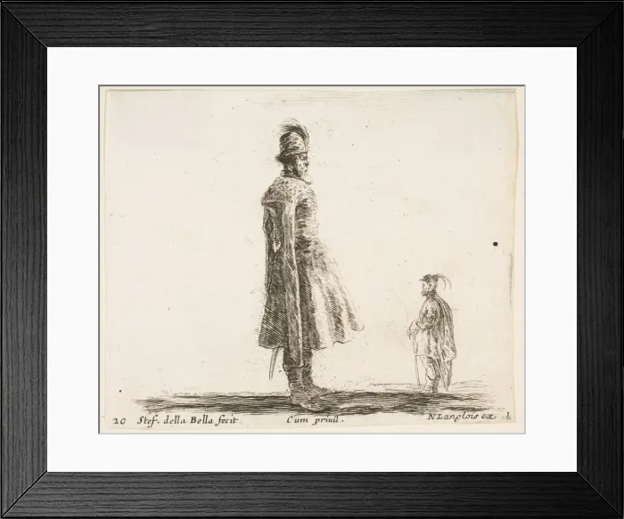 Framed Print : Plate 20: an old Polish nobleman wearing a plumed hat in center, standing in profil Framed Print : Plate 20: an old Polish nobleman wearing a plumed hat in center, standing in profil