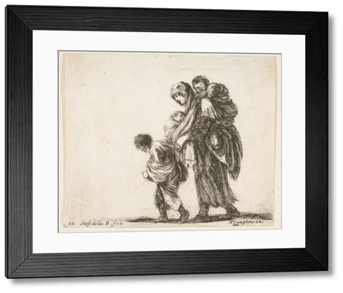 Framed Print : Plate 22: a beggar woman with three children, one child on her shoulders, one child Framed Print : Plate 22: a beggar woman with three children, one child on her shoulders, one child