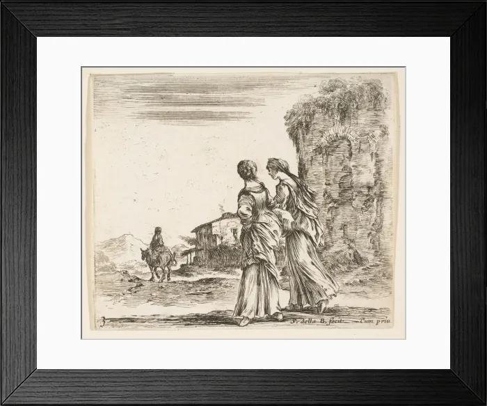 Framed Print : Plate 3: two girls walking towards the left, seen from behind, a woman on a horse t Framed Print : Plate 3: two girls walking towards the left, seen from behind, a woman on a horse t