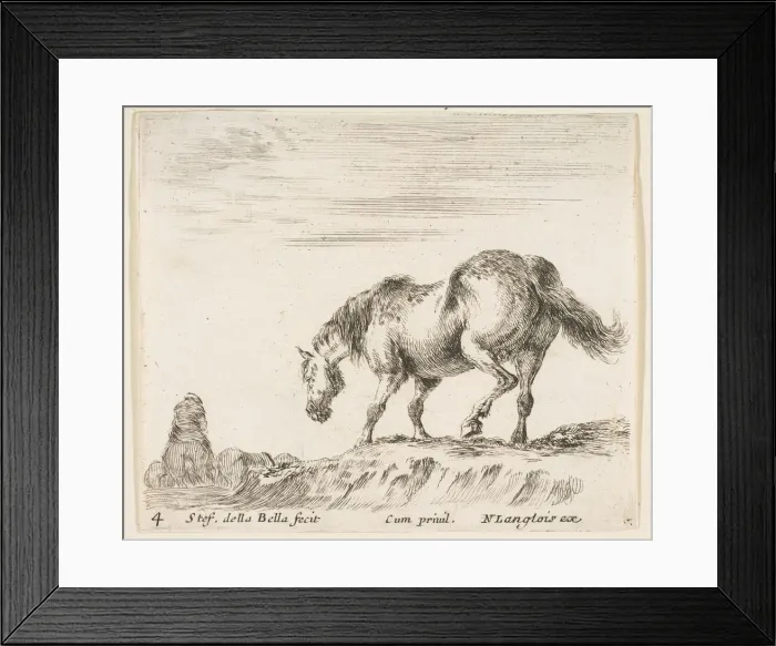 Framed Print : Plate 4: a horse in profile facing the left, about to descend from a mound, a horse Framed Print : Plate 4: a horse in profile facing the left, about to descend from a mound, a horse