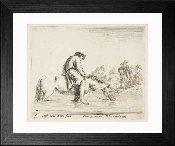 Framed Print : Plate 5: a barefoot peasant on horseback crossing a river, another peasant on horse Framed Print : Plate 5: a barefoot peasant on horseback crossing a river, another peasant on horse
