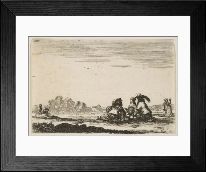 Framed Print : Plate 7: Two noblemen seated in center, seen from behind Framed Print : Plate 7: Two noblemen seated in center, seen from behind