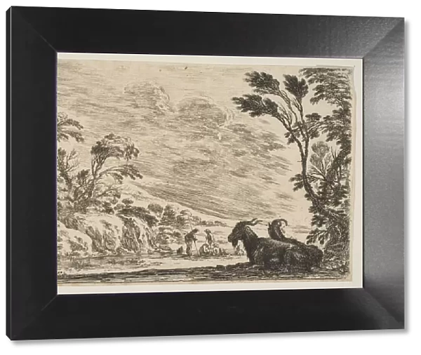 Plate 9: Two goats resting to right, turned towards the left