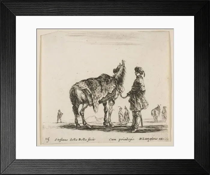 Framed Print : Plate 15: a Polish nobleman, facing away, holding his horse covered in leopard skin Framed Print : Plate 15: a Polish nobleman, facing away, holding his horse covered in leopard skin