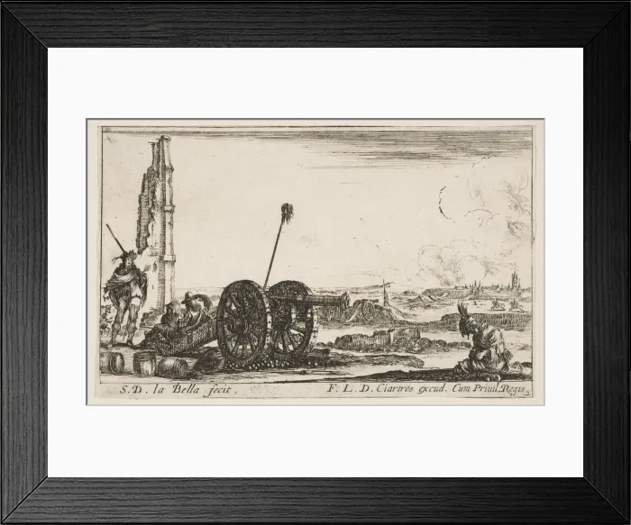 Framed Print : Plate 2: A cannon to the left, a town in the background, from Various Military Capric Framed Print : Plate 2: A cannon to the left, a town in the background, from Various Military Capric