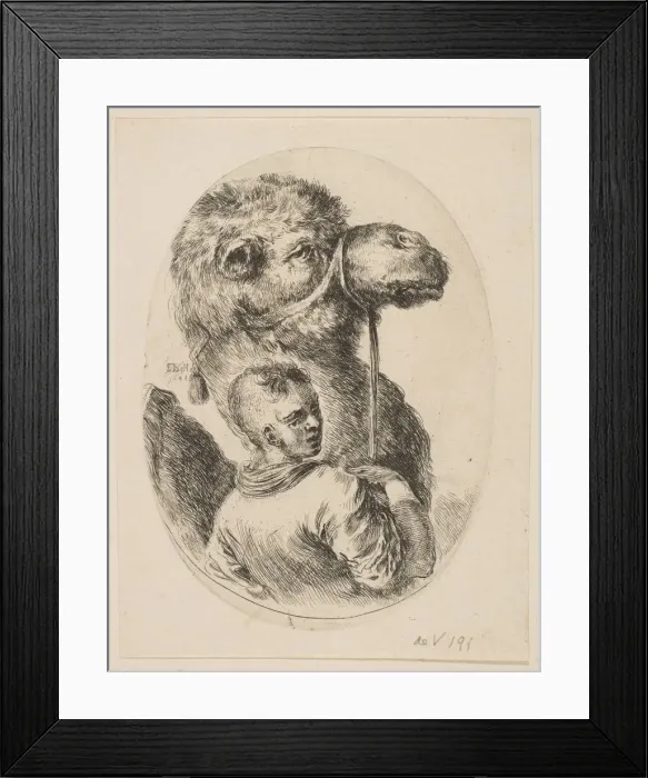 Framed Print : A slave holds a camel by the bridle, from Several heads in the Persian style Framed Print : A slave holds a camel by the bridle, from Several heads in the Persian style