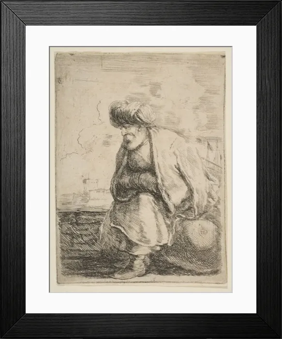 Framed Print : An Old Turk Seated on a Stone, ca. 1662. Creator: Stefano della Bella Framed Print : An Old Turk Seated on a Stone, ca. 1662. Creator: Stefano della Bella