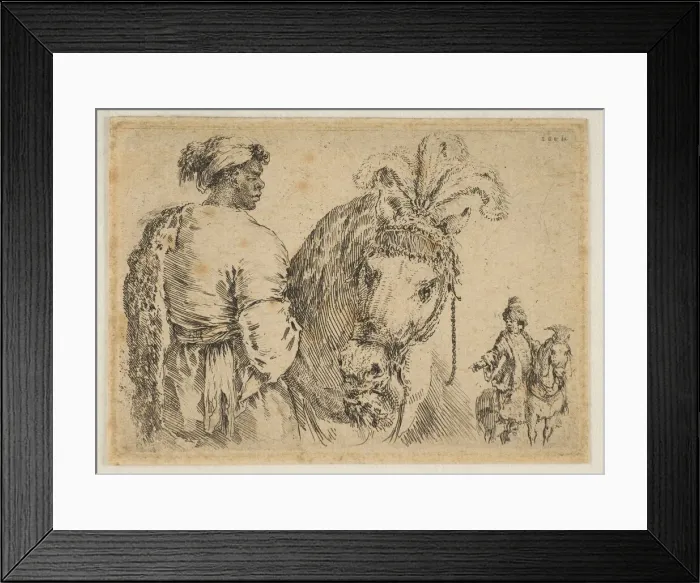 Framed Print : A Black Man Feeding a Horse, ca. 1662. Creator: Stefano della Bella Framed Print : A Black Man Feeding a Horse, ca. 1662. Creator: Stefano della Bella