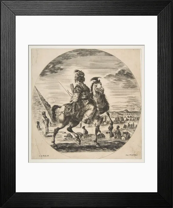 Framed Print : Moorish horseman in profile facing right, in the background a pyramid at left, many fi Framed Print : Moorish horseman in profile facing right, in the background a pyramid at left, many fi