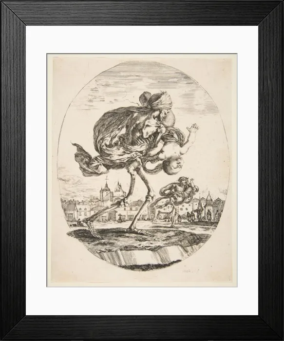 Framed Print : Death Carrying an Infant, from The five deaths (Les cinq Morts), ca. 1648 Framed Print : Death Carrying an Infant, from The five deaths (Les cinq Morts), ca. 1648