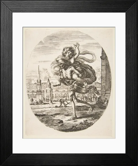 Framed Print : Death carrying a child, from The five deaths (Les cinq Morts), ca. 1648 Framed Print : Death carrying a child, from The five deaths (Les cinq Morts), ca. 1648