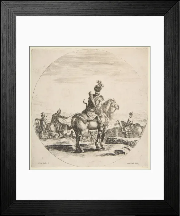 Framed Print : Polish horseman with a bow and arrow, seen from behind with his horse facing right, a Framed Print : Polish horseman with a bow and arrow, seen from behind with his horse facing right, a