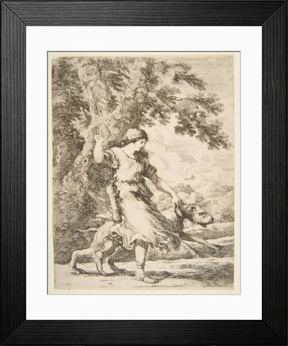 Framed Print : Nymph Holding a Large Dog by the Collar, ca. 1654. Creator: Stefano della Bella Framed Print : Nymph Holding a Large Dog by the Collar, ca. 1654. Creator: Stefano della Bella