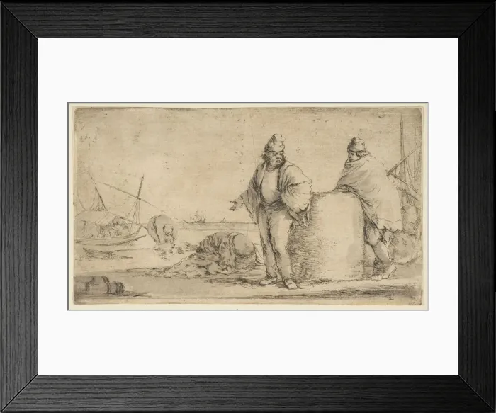Framed Print : Two sailors with a bale of merchandise, ca. 1662. Creator: Stefano della Bella