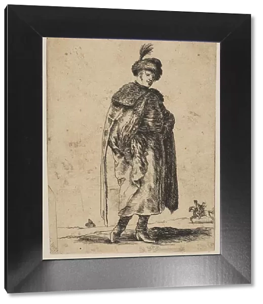 Polish man with a mustache wearing a fur coat and a hat with a feather, ca. 1648