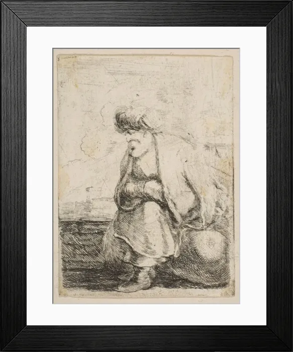 Framed Print : An Old Turk Seated on a Stone, ca. 1662. Creator: Stefano della Bella Framed Print : An Old Turk Seated on a Stone, ca. 1662. Creator: Stefano della Bella