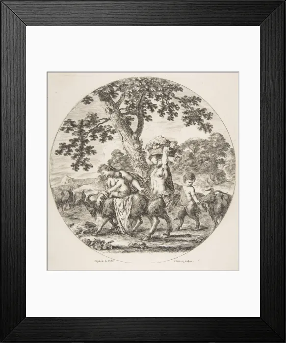 Framed Print : Satyr family walking towards the left with two goats and a basket of grapes, ca. 1657 Framed Print : Satyr family walking towards the left with two goats and a basket of grapes, ca. 1657
