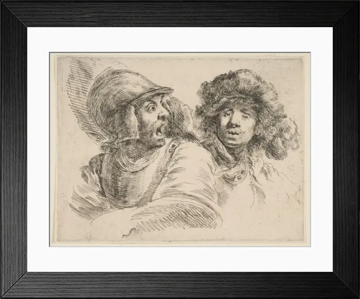 Framed Print : Frightened Soldier and a Man in a Fur Hat, ca. 1652. Creator: Stefano della Bella Framed Print : Frightened Soldier and a Man in a Fur Hat, ca. 1652. Creator: Stefano della Bella
