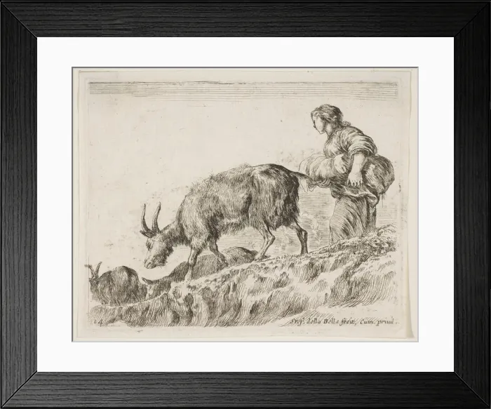 Framed Print : Plate 14: shepherdess herding goats, from Various animals (Diversi animali), ca. 1641
