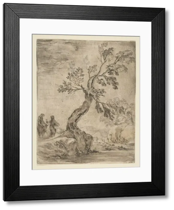 Framed Print : Landscape with two women, one mounted on a donkey, ca. 1660. Creator: Stefano della Bella Framed Print : Landscape with two women, one mounted on a donkey, ca. 1660. Creator: Stefano della Bella