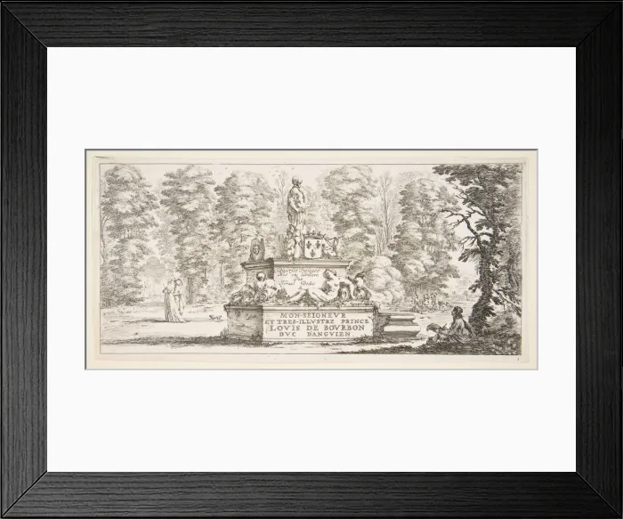 Framed Print : Plate 1: a monument with statues and a coat of arms in the center, a draughstman on th Framed Print : Plate 1: a monument with statues and a coat of arms in the center, a draughstman on th