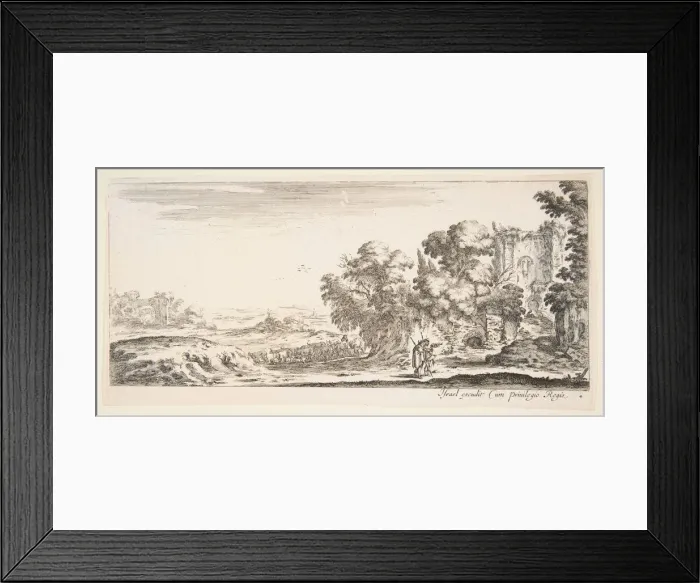 Framed Print : Plate 4: two pilgrims observing ruins to right, one pointing towards the right, a shep Framed Print : Plate 4: two pilgrims observing ruins to right, one pointing towards the right, a shep