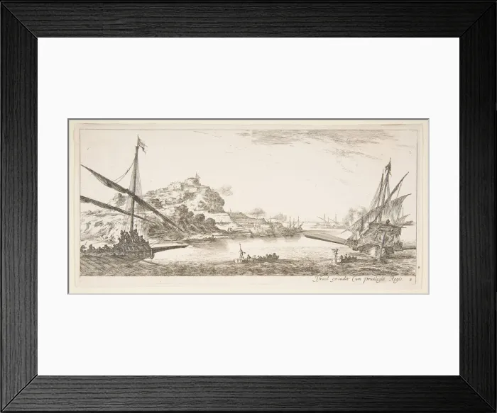 Framed Print : Plate 8: A the bow of a galley at left and another galley at right, seen from behind