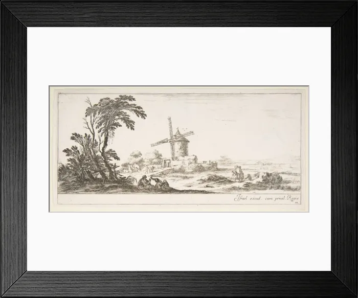 Framed Print : Plate 10: a family in center foreground, various figures and horses in middleground, a Framed Print : Plate 10: a family in center foreground, various figures and horses in middleground, a