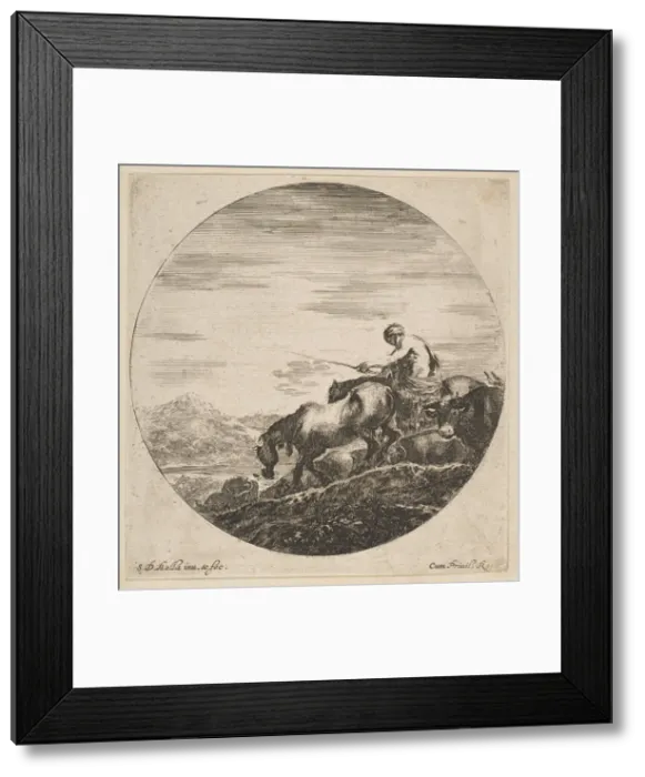 Framed Print : Herdsman on horseback drives animals, from Six animal subjects (Six sujets d animaux) Framed Print : Herdsman on horseback drives animals, from Six animal subjects (Six sujets d animaux)