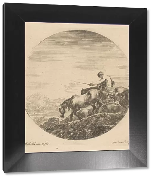 Herdsman on Horseback Drives Animals, ca. 1646. Creator: Stefano della Bella