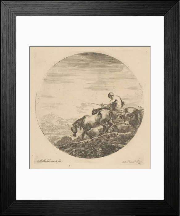 Framed Print : Herdsman on Horseback Drives Animals, ca. 1646. Creator: Stefano della Bella Framed Print : Herdsman on Horseback Drives Animals, ca. 1646. Creator: Stefano della Bella