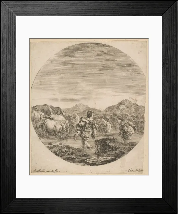 Framed Print : Two Women Crossing a Stream, ca. 1646. Creator: Stefano della Bella Framed Print : Two Women Crossing a Stream, ca. 1646. Creator: Stefano della Bella