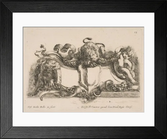 Framed Print : Cartouche Containing an Empty Shield Surmounted by a Lion and Framed by a Lion Framed Print : Cartouche Containing an Empty Shield Surmounted by a Lion and Framed by a Lion