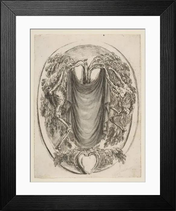 Framed Print : Cartouche with Skeletons, 1647. Creator: Stefano della Bella Framed Print : Cartouche with Skeletons, 1647. Creator: Stefano della Bella