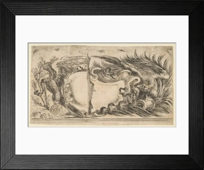 Framed Print : Two Different Halves of Cartouches Each Showing an Eagle Fighting a Serpent, 1646 Framed Print : Two Different Halves of Cartouches Each Showing an Eagle Fighting a Serpent, 1646