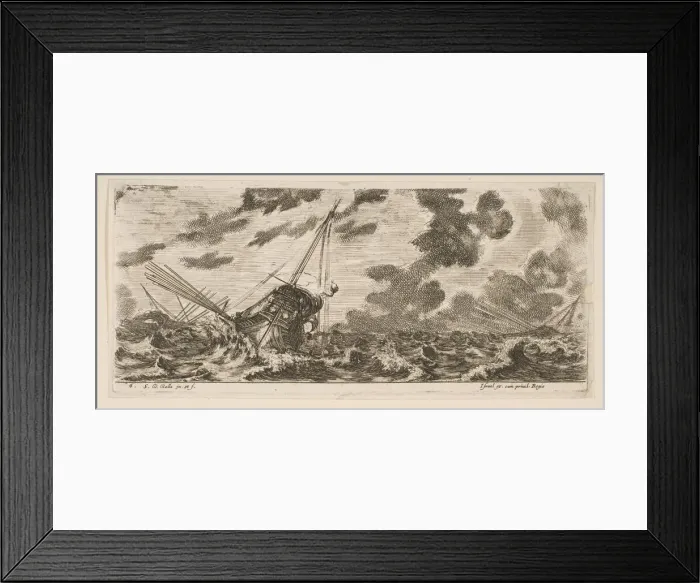 Framed Print : Plate 6: three ships in a storm, from Various Embarkations (Divers embarquements), ca Framed Print : Plate 6: three ships in a storm, from Various Embarkations (Divers embarquements), ca