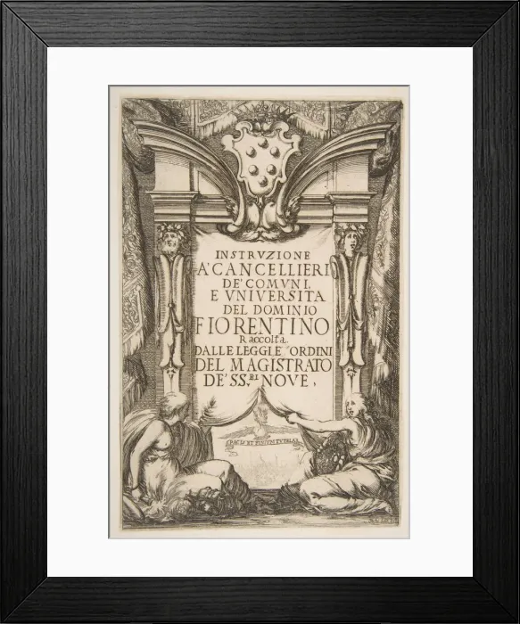 Framed Print : Frontispiece for the Instruzione a Cancellieri, 1635. Creator: Stefano della Bella Framed Print : Frontispiece for the Instruzione a Cancellieri, 1635. Creator: Stefano della Bella
