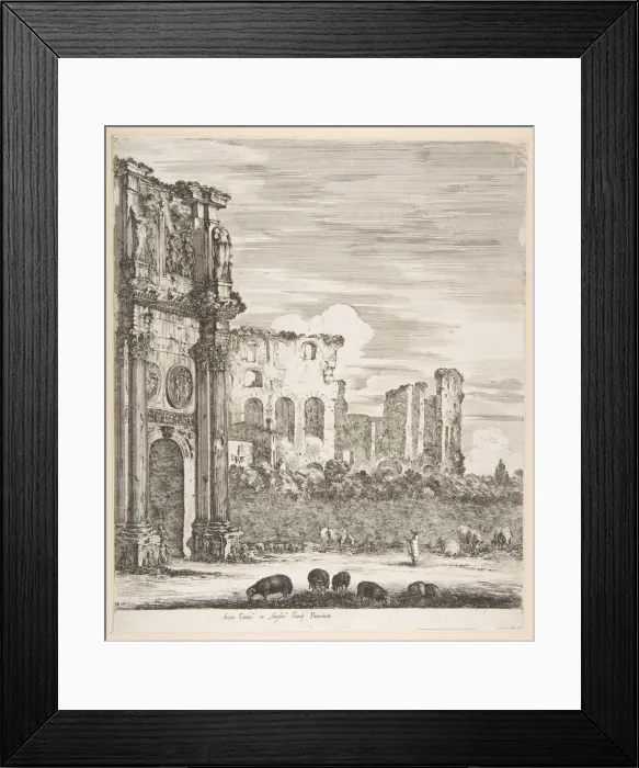 Framed Print : Arch of Constantine and Colosseum with sheep grazing in foreground, from Six large views Framed Print : Arch of Constantine and Colosseum with sheep grazing in foreground, from Six large views