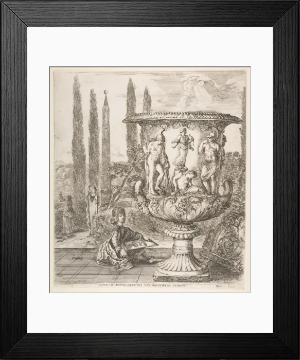 Framed Print : The Medici vase, a large vase to right decorated with a representation of the sacrifice Framed Print : The Medici vase, a large vase to right decorated with a representation of the sacrifice