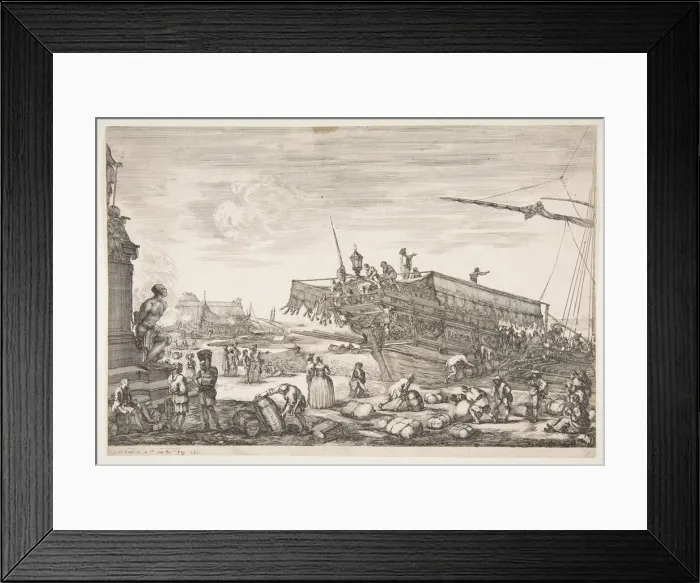 Framed Print : Loading a galley, from Views of the port of Livorno (Vues du port de Livourne), 1654-55 Framed Print : Loading a galley, from Views of the port of Livorno (Vues du port de Livourne), 1654-55