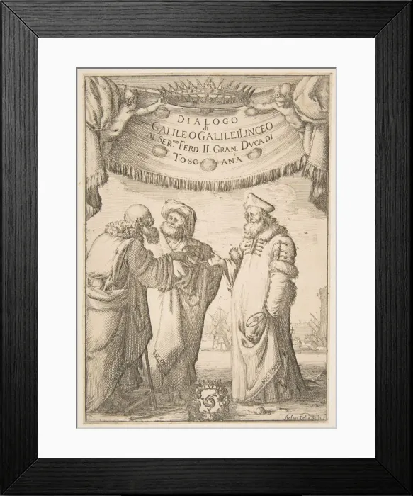 Framed Print : Frontispiece for Dialogo di Galileo Galilei, 1632. Creator: Stefano della Bella Framed Print : Frontispiece for Dialogo di Galileo Galilei, 1632. Creator: Stefano della Bella
