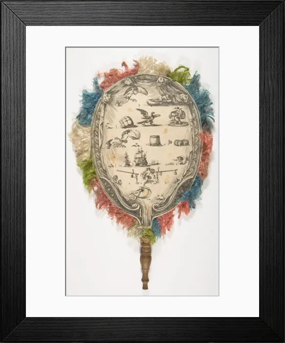 Framed Print : A fan with a rebus on Love on one side Fortune on the other, ca. 1639 Framed Print : A fan with a rebus on Love on one side Fortune on the other, ca. 1639