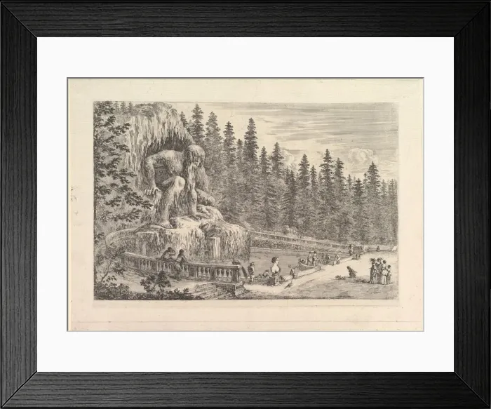 Framed Print : Colossal statue of the Appenino by Giambologna to left, represented as a giant crouchi Framed Print : Colossal statue of the Appenino by Giambologna to left, represented as a giant crouchi