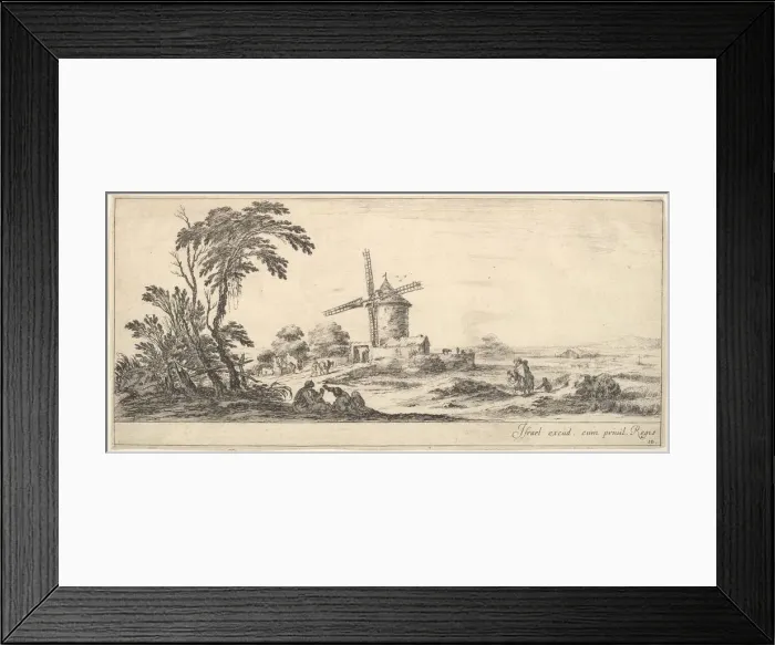 Framed Print : Plate 10: a family in center foreground, various figures and horses in middleground, a Framed Print : Plate 10: a family in center foreground, various figures and horses in middleground, a