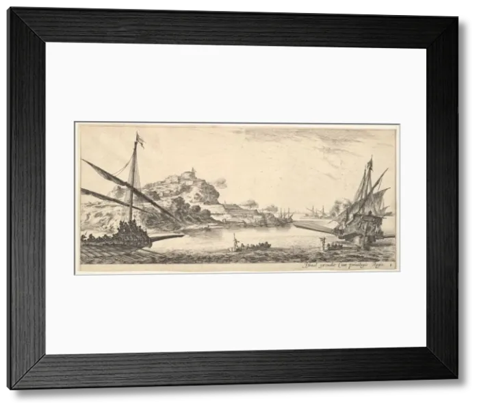 Framed Print : Plate 8: A the bow of a galley at left and another galley at right, seen from behind Framed Print : Plate 8: A the bow of a galley at left and another galley at right, seen from behind